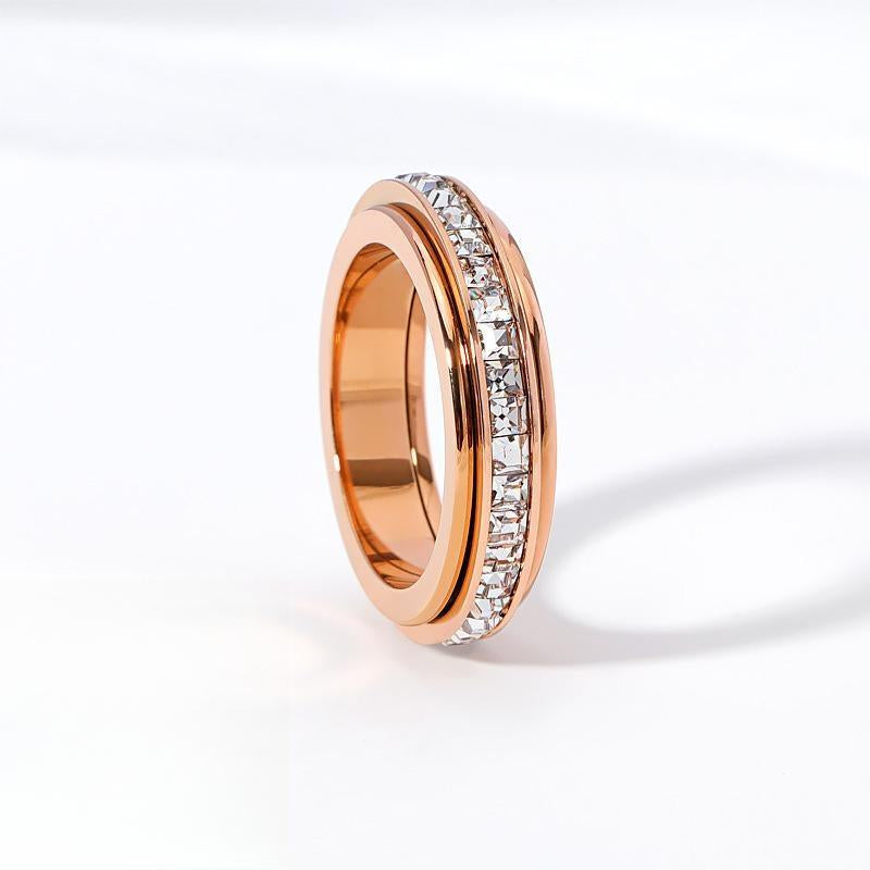 Anxiety Rings for Women and Men Titanium Steel Spinner Fidget Band Rings with Cubic Zirconia for Stress Relief and Wedding Promise Comfort Fit Size 5 to 12