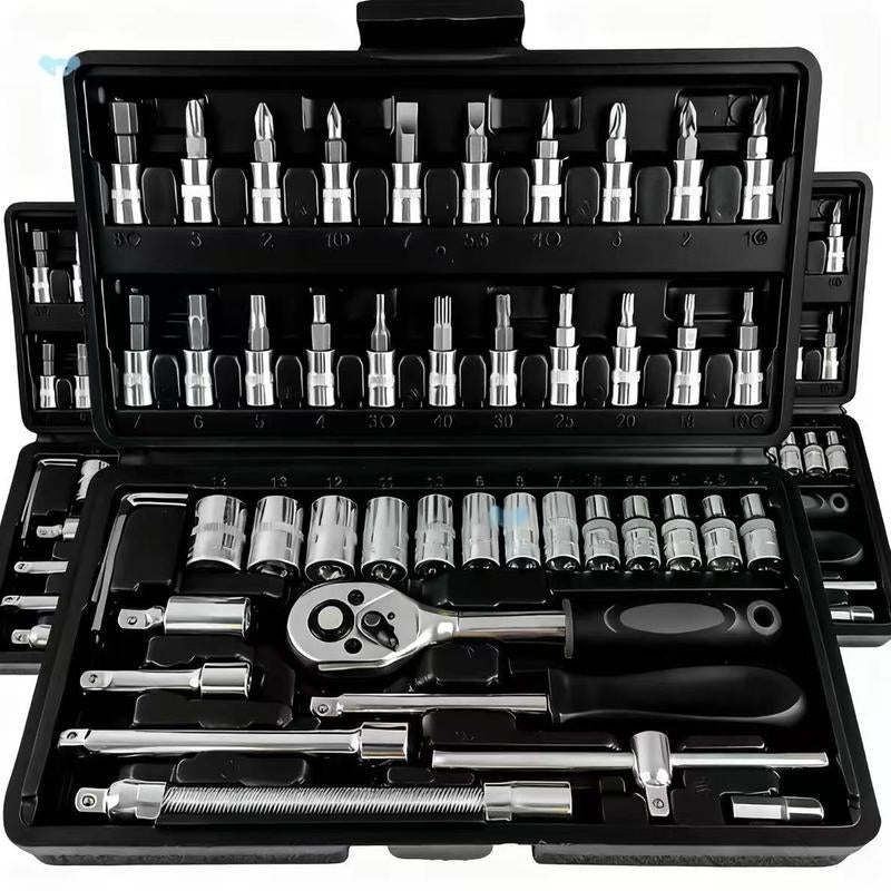 46-Piece Multifunctional Socket Wrench Set, Forged Chrome Vanadium Steel, Non-Electric Metal Tool Kit, Suitable for Home, Garage, Car, Motorcycle, and Bicycle Repairs - Comes with a Durable Carrying Case, Valentines Gift for Bfideal Gift for Dads
