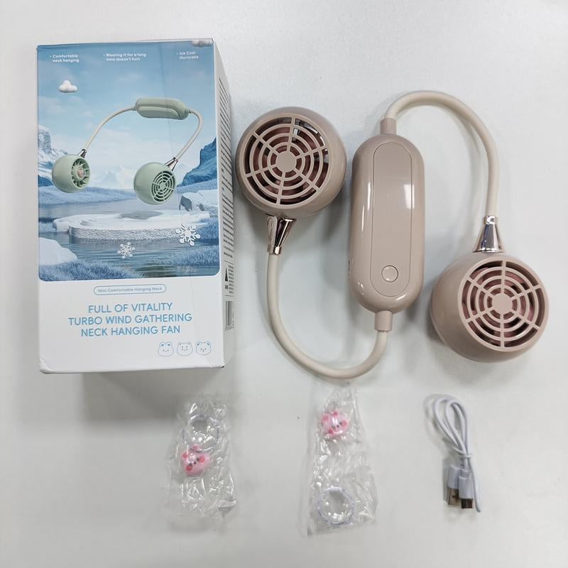 Portable Neck Fan with 3 Speeds, USB Rechargeable Hanging Neckband Fan, Quiet Mini Cooling Fan for Outdoor Travel, Students & Summer Use – Beige