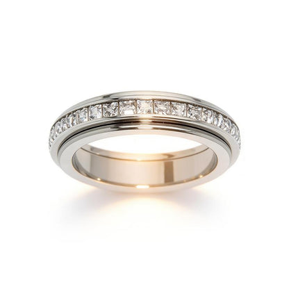 Anxiety Rings for Women and Men Titanium Steel Spinner Fidget Band Rings with Cubic Zirconia for Stress Relief and Wedding Promise Comfort Fit Size 5 to 12