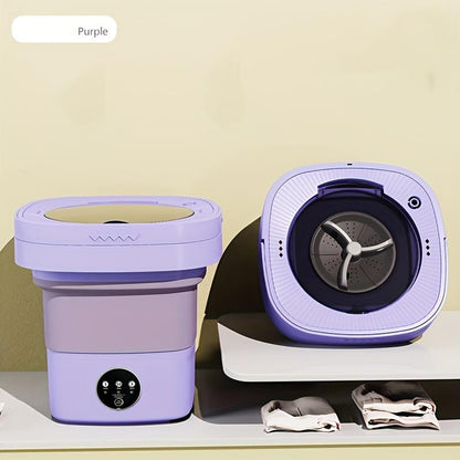 Compact 8L Foldable Washing Machine with Wash-And-Spin Function Automatic Cleaning for Underwear Socks Ideal for Small Spaces Student Dorms Camping Travel Dryer