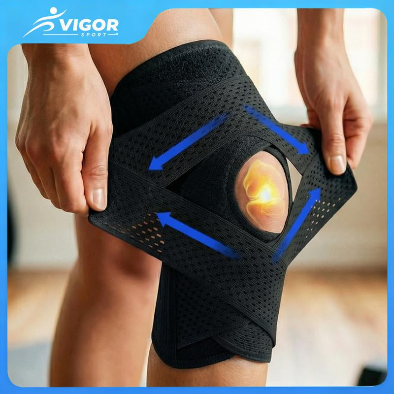 Plus Size Knee Compression Wrap Brace - Breathable Adjustable with Side Stabilizers for Men & Women Comfortable & Leg Supporter Healthcare Knee Compression Wrap Brace Side Stabilizer