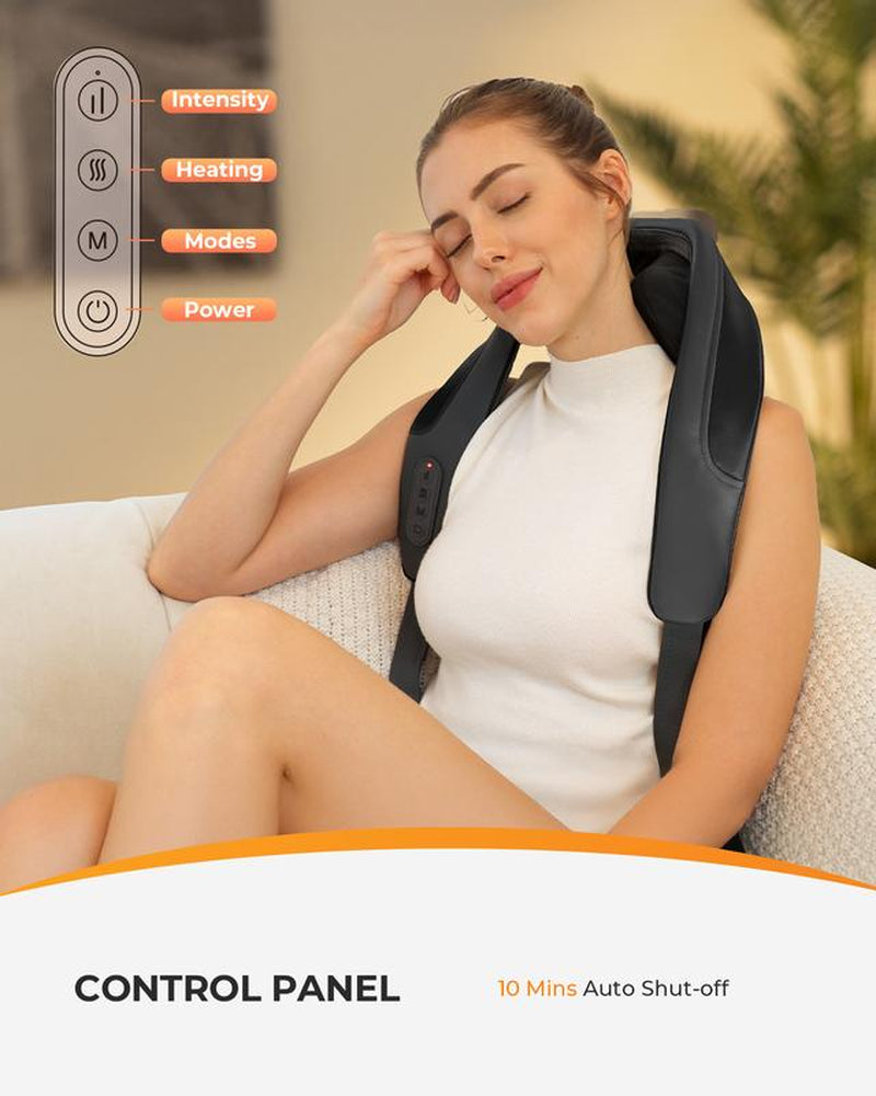 Coococo 2025 Upgraded Cordless Neck Massager with Soothing Heat, 6D Shiatsu Deep Kneading Massage for Shoulder, Upgraded Dual-Zone Heating and Larger Size - CO-6812N