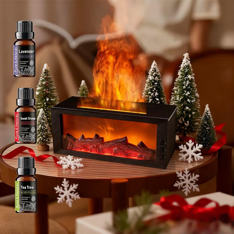 Mini Essential Oil , 300Ml Ultrasonic Cool Mist, Remote Control Aromatherapy , 7-Color Light, Timer & Shut-Off, Fireplace Humidifier for Bedroom, Usb Smart Fragrance Scent Dispenser Handheld Flame Auto with Diffuser Wood Grain Design Aroma Portable