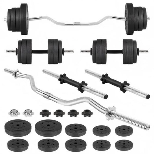 FIXTECH 66LB 2 in 1 Olympic Adjustable Weight Set with Curl Bar Used as Barbell for Family Fitness, Black