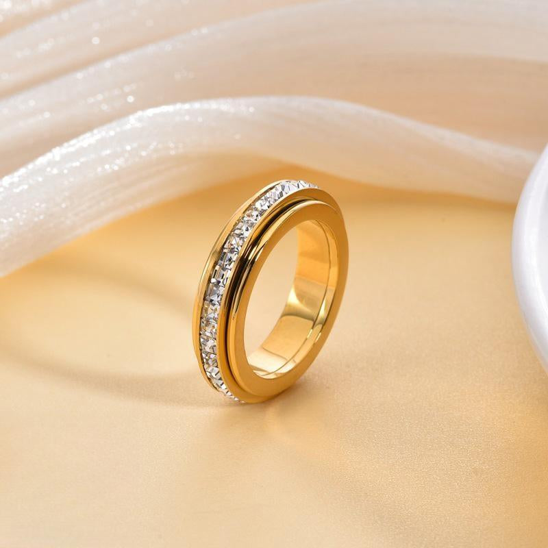 Anxiety Rings for Women and Men Titanium Steel Spinner Fidget Band Rings with Cubic Zirconia for Stress Relief and Wedding Promise Comfort Fit Size 5 to 12