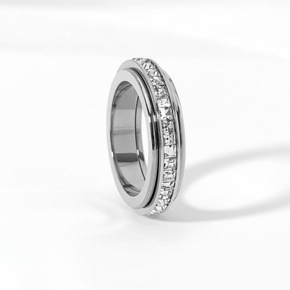 Anxiety Rings for Women and Men Titanium Steel Spinner Fidget Band Rings with Cubic Zirconia for Stress Relief and Wedding Promise Comfort Fit Size 5 to 12