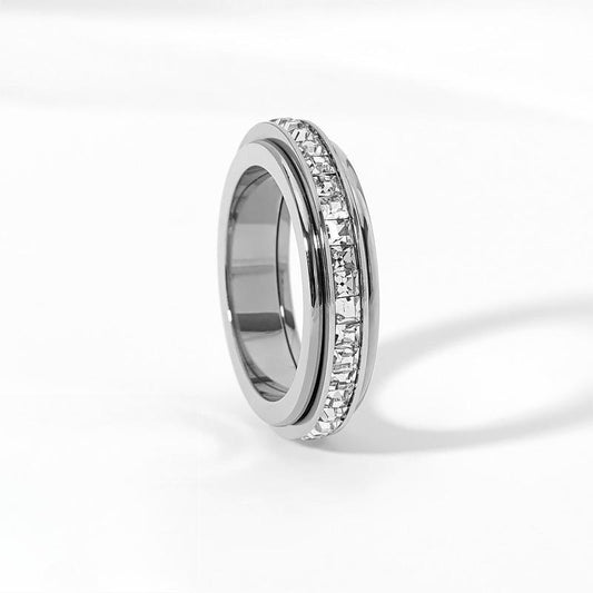 Anxiety Rings for Women and Men Titanium Steel Spinner Fidget Band Rings with Cubic Zirconia for Stress Relief and Wedding Promise Comfort Fit Size 5 to 12