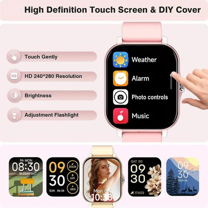 Smart Watch Wireless Talking Dialing Multi-Sport Mode Call Reminder SMS Message Reminders HD Screen Alloy Charging Pink Rechargeable Wearable USB Compatible