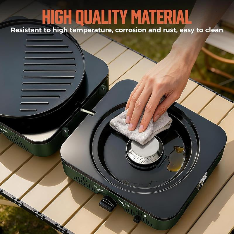 BIG HORN OUTDOORS 2 Burner Propane Camping Stove, Portable Camp Stove, Folding Gas Stove, Includes Frying Pan & Carry Bag for Camping, Emergency Use and Outdoor Cooking