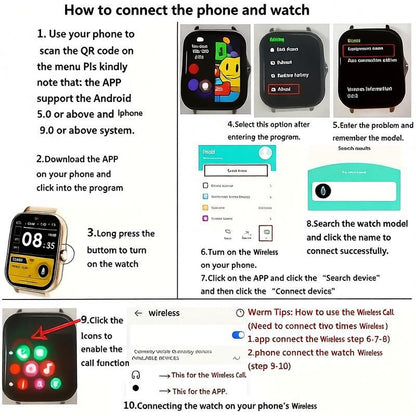 High-Definition Full-Screen Touch Smart Watch for Men & Women with Call/Message Notifications, Step Counting, Calorie Tracking, Sports Modes, Distance Tracking, Compatible with Iphone & Android