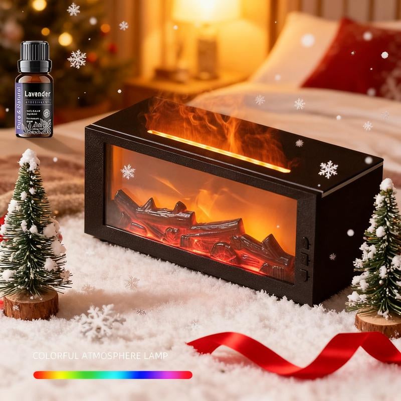 Mini Essential Oil , 300Ml Ultrasonic Cool Mist, Remote Control Aromatherapy , 7-Color Light, Timer & Shut-Off, Fireplace Humidifier for Bedroom, Usb Smart Fragrance Scent Dispenser Handheld Flame Auto with Diffuser Wood Grain Design Aroma Portable