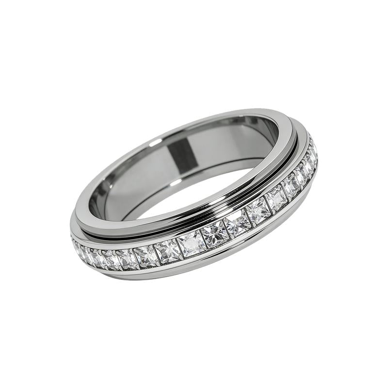 Anxiety Rings for Women and Men Titanium Steel Spinner Fidget Band Rings with Cubic Zirconia for Stress Relief and Wedding Promise Comfort Fit Size 5 to 12