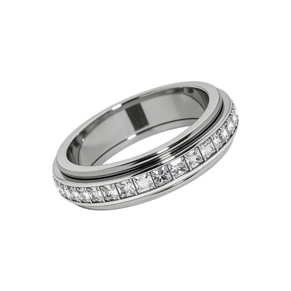 Anxiety Rings for Women and Men Titanium Steel Spinner Fidget Band Rings with Cubic Zirconia for Stress Relief and Wedding Promise Comfort Fit Size 5 to 12