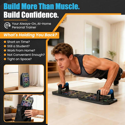 Enhanced Push-Up Board Fitness Kit with 28 Holes, Portable Home Exercise Equipment for Chest, Arms & Core, Includes Resistance Band & Upper Body Toner for Men & Women