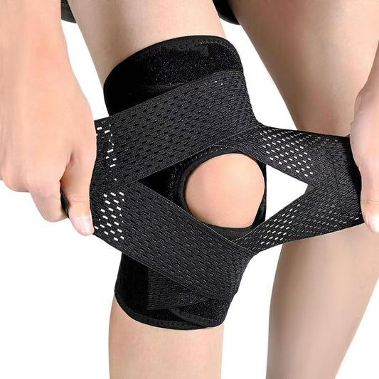 Plus Size Knee Compression Wrap Brace - Breathable Adjustable with Side Stabilizers for Men & Women Comfortable & Leg Supporter Healthcare Knee Compression Wrap Brace Side Stabilizer