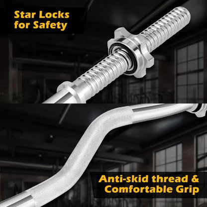 FIXTECH 66LB 2 in 1 Olympic Adjustable Weight Set with Curl Bar Used as Barbell for Family Fitness, Black