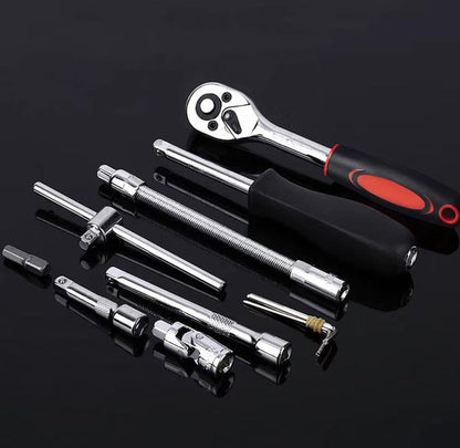 46-Piece Multifunctional Socket Wrench Set, Forged Chrome Vanadium Steel, Non-Electric Metal Tool Kit, Suitable for Home, Garage, Car, Motorcycle, and Bicycle Repairs - Comes with a Durable Carrying Case, Valentines Gift for Bfideal Gift for Dads