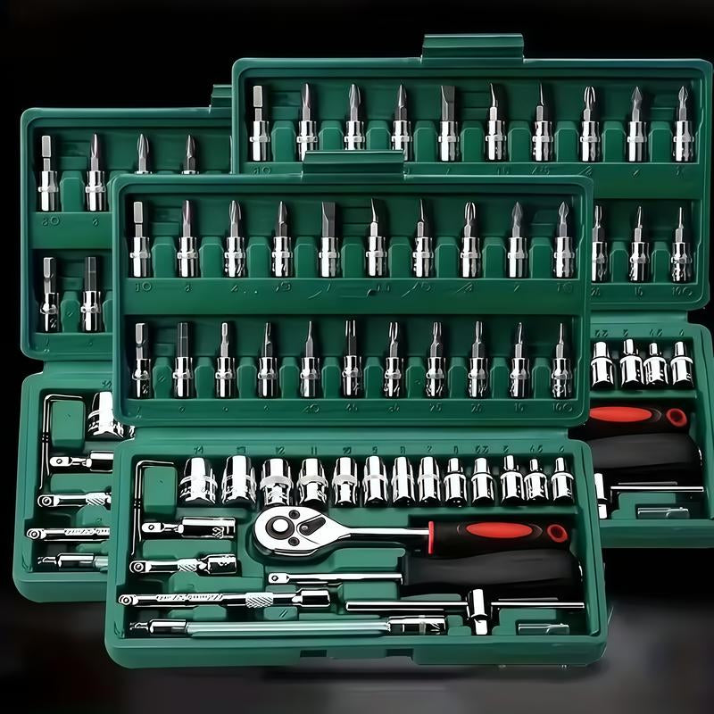 46-Piece Multifunctional Socket Wrench Set, Forged Chrome Vanadium Steel, Non-Electric Metal Tool Kit, Suitable for Home, Garage, Car, Motorcycle, and Bicycle Repairs - Comes with a Durable Carrying Case, Valentines Gift for Bfideal Gift for Dads