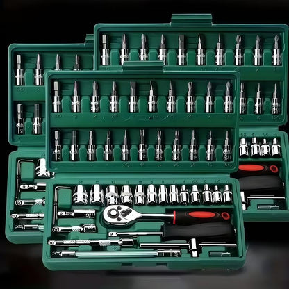 46-Piece Multifunctional Socket Wrench Set, Forged Chrome Vanadium Steel, Non-Electric Metal Tool Kit, Suitable for Home, Garage, Car, Motorcycle, and Bicycle Repairs - Comes with a Durable Carrying Case, Valentines Gift for Bfideal Gift for Dads
