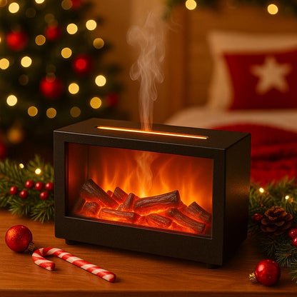 Mini Essential Oil , 300Ml Ultrasonic Cool Mist, Remote Control Aromatherapy , 7-Color Light, Timer & Shut-Off, Fireplace Humidifier for Bedroom, Usb Smart Fragrance Scent Dispenser Handheld Flame Auto with Diffuser Wood Grain Design Aroma Portable