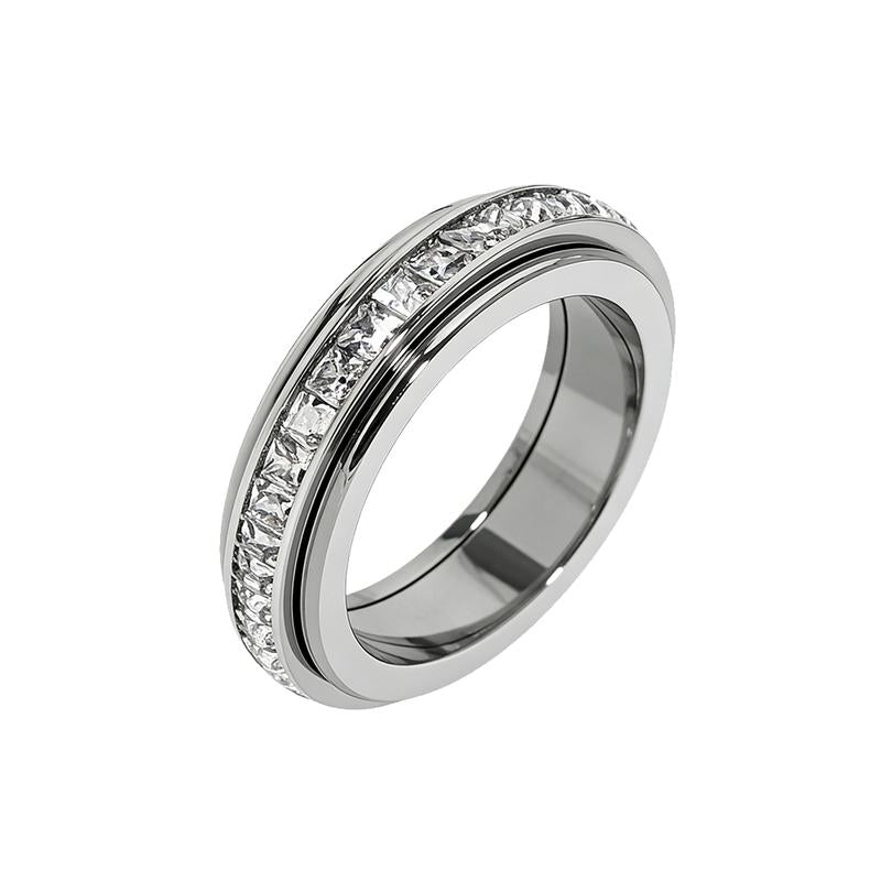 Anxiety Rings for Women and Men Titanium Steel Spinner Fidget Band Rings with Cubic Zirconia for Stress Relief and Wedding Promise Comfort Fit Size 5 to 12