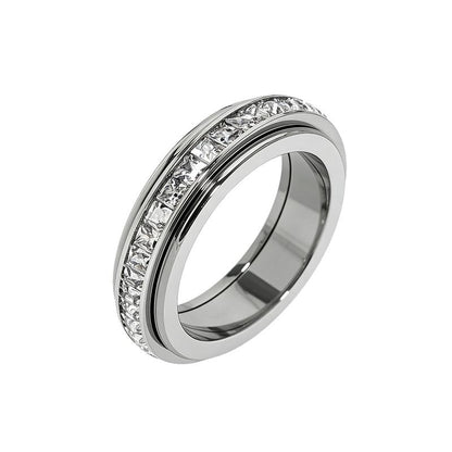 Anxiety Rings for Women and Men Titanium Steel Spinner Fidget Band Rings with Cubic Zirconia for Stress Relief and Wedding Promise Comfort Fit Size 5 to 12