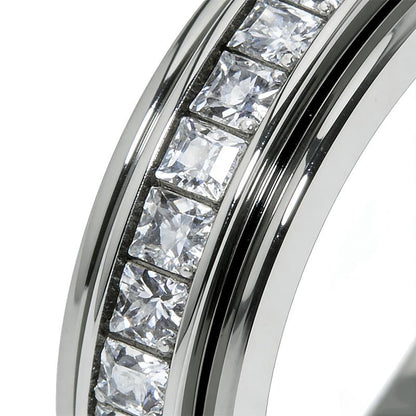 Anxiety Rings for Women and Men Titanium Steel Spinner Fidget Band Rings with Cubic Zirconia for Stress Relief and Wedding Promise Comfort Fit Size 5 to 12