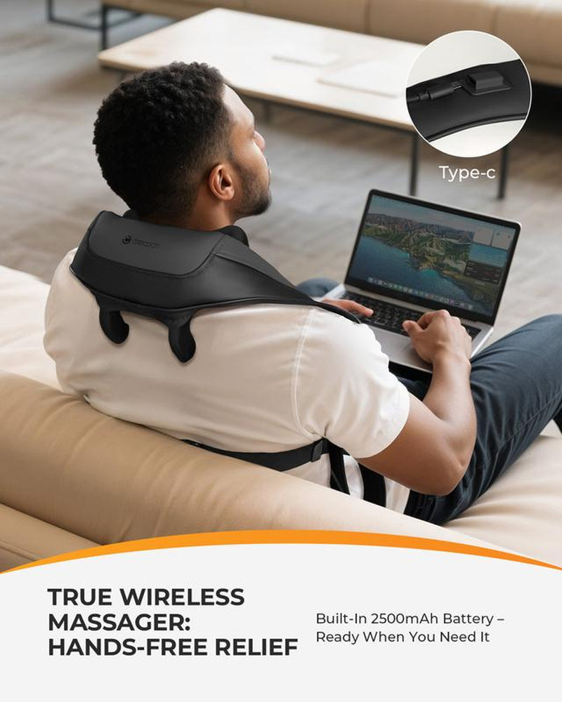 Coococo 2025 Upgraded Cordless Neck Massager with Soothing Heat, 6D Shiatsu Deep Kneading Massage for Shoulder, Upgraded Dual-Zone Heating and Larger Size - CO-6812N