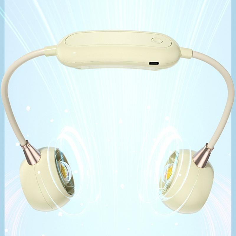 Portable Neck Fan with 3 Speeds, USB Rechargeable Hanging Neckband Fan, Quiet Mini Cooling Fan for Outdoor Travel, Students & Summer Use – Beige
