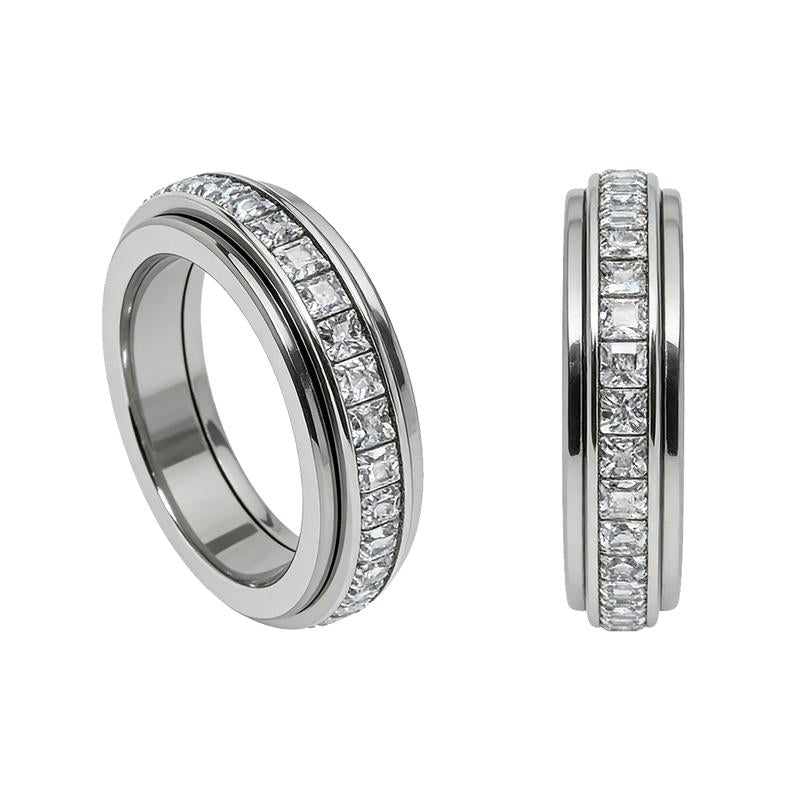 Anxiety Rings for Women and Men Titanium Steel Spinner Fidget Band Rings with Cubic Zirconia for Stress Relief and Wedding Promise Comfort Fit Size 5 to 12