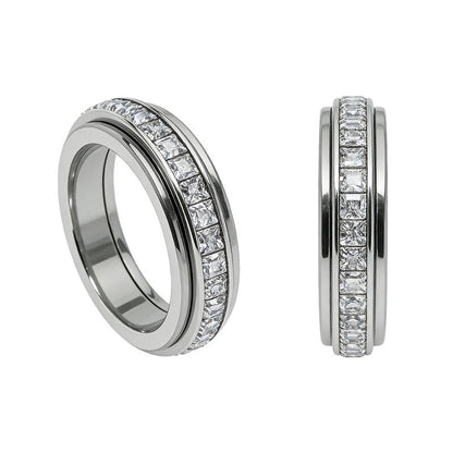 Anxiety Rings for Women and Men Titanium Steel Spinner Fidget Band Rings with Cubic Zirconia for Stress Relief and Wedding Promise Comfort Fit Size 5 to 12