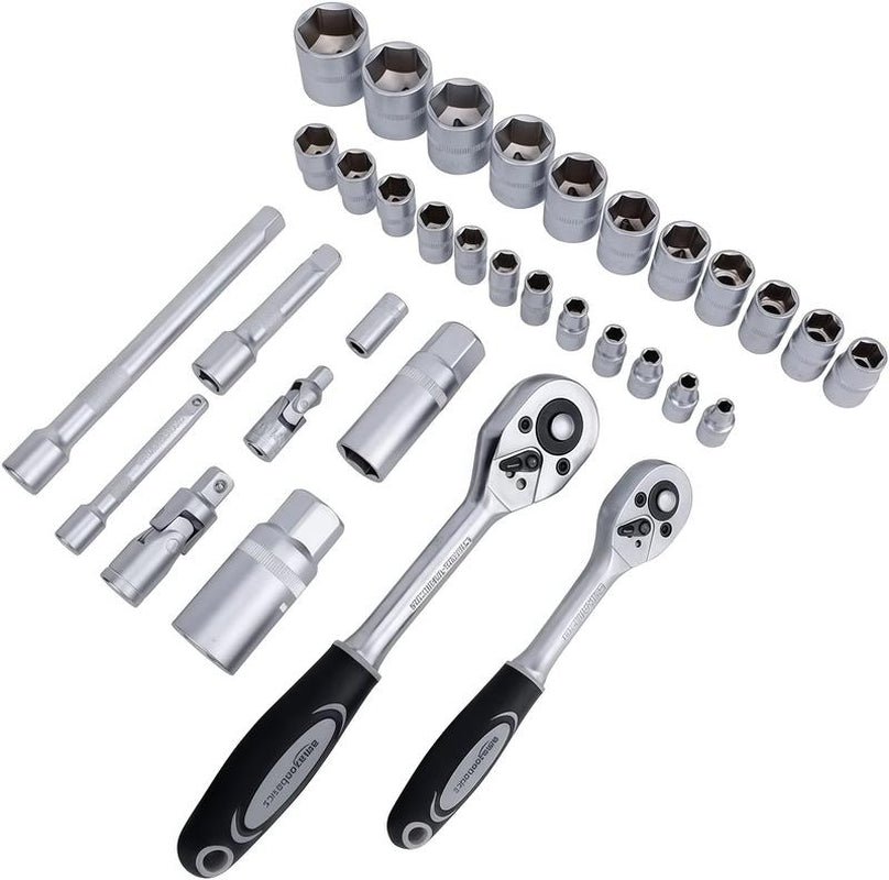 46-Piece Multifunctional Socket Wrench Set, Forged Chrome Vanadium Steel, Non-Electric Metal Tool Kit, Suitable for Home, Garage, Car, Motorcycle, and Bicycle Repairs - Comes with a Durable Carrying Case, Valentines Gift for Bfideal Gift for Dads