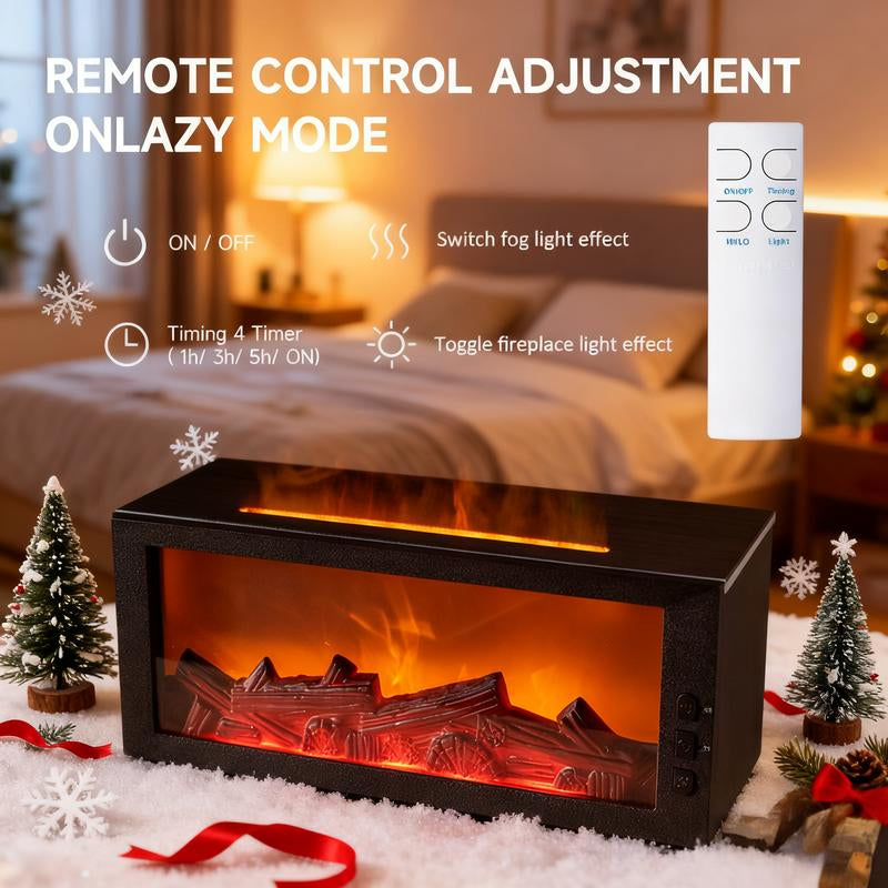 Mini Essential Oil , 300Ml Ultrasonic Cool Mist, Remote Control Aromatherapy , 7-Color Light, Timer & Shut-Off, Fireplace Humidifier for Bedroom, Usb Smart Fragrance Scent Dispenser Handheld Flame Auto with Diffuser Wood Grain Design Aroma Portable