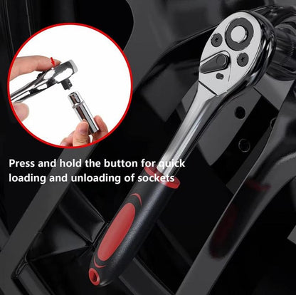 46-Piece Multifunctional Socket Wrench Set, Forged Chrome Vanadium Steel, Non-Electric Metal Tool Kit, Suitable for Home, Garage, Car, Motorcycle, and Bicycle Repairs - Comes with a Durable Carrying Case, Valentines Gift for Bfideal Gift for Dads