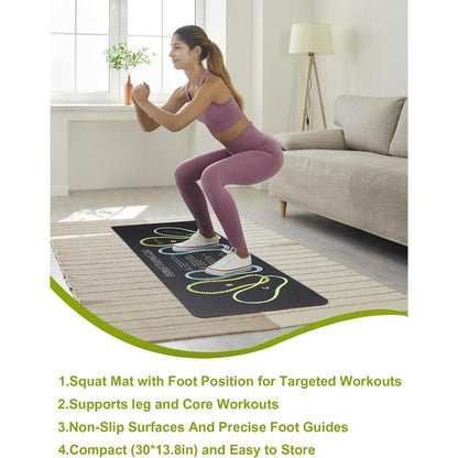 Squat Mat with Foot Position 30X13.8In 4Mm Thick Target Pad for Squats Leg & Ab Workouts Non-Slip Exercise Mat for Home Gym