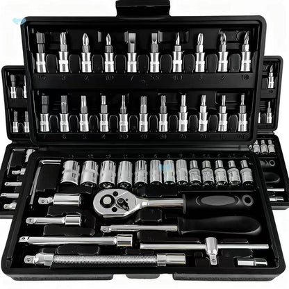 46-Piece Multifunctional Socket Wrench Set, Forged Chrome Vanadium Steel, Non-Electric Metal Tool Kit, Suitable for Home, Garage, Car, Motorcycle, and Bicycle Repairs - Comes with a Durable Carrying Case, Valentines Gift for Bfideal Gift for Dads