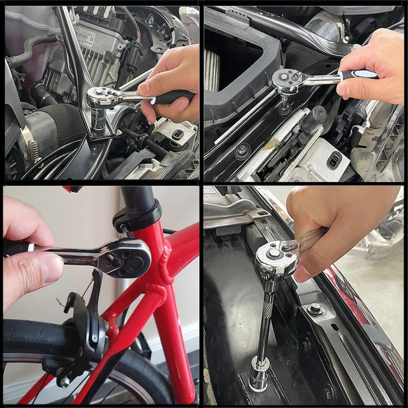 46-Piece Multifunctional Socket Wrench Set, Forged Chrome Vanadium Steel, Non-Electric Metal Tool Kit, Suitable for Home, Garage, Car, Motorcycle, and Bicycle Repairs - Comes with a Durable Carrying Case, Valentines Gift for Bfideal Gift for Dads